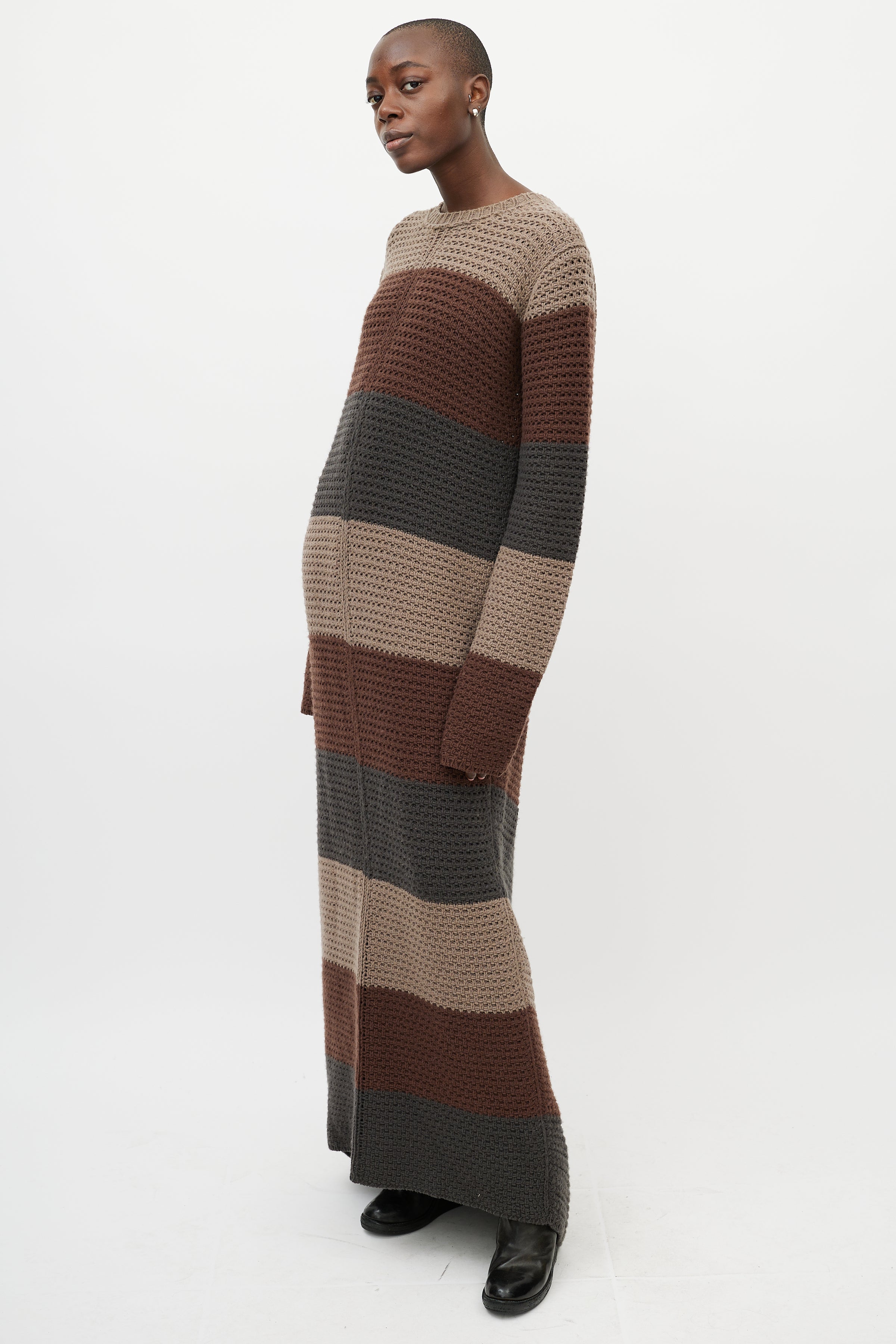 rick owens knit dress Rick Owens: Beige Temple SL Turtle Midi Dress
