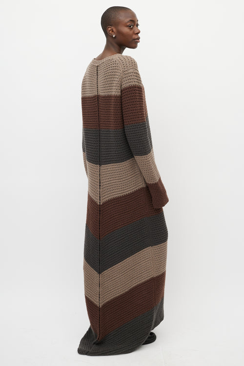 Rick Owens Beige & Brown Striped Knit Maxi Dress