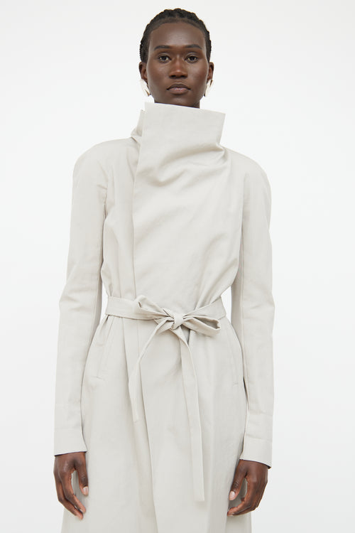 Rick Owens Beige Belted Trench Coat