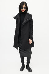 Rick Owens Black Asymmetrical Zip Padded Coat