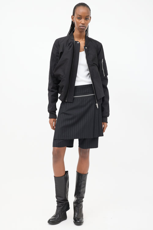 Rick Owens Black Cotton Draped Panel Bomber Jacket