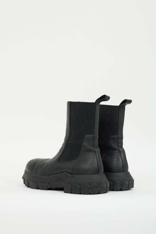 Rick Owens Black Leather Bozo Tractor Boot