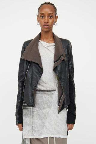 Rick Owens Black Leather Asymmetric Moto Jacket