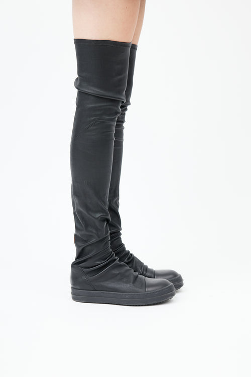  Black Leather Thigh High Boot