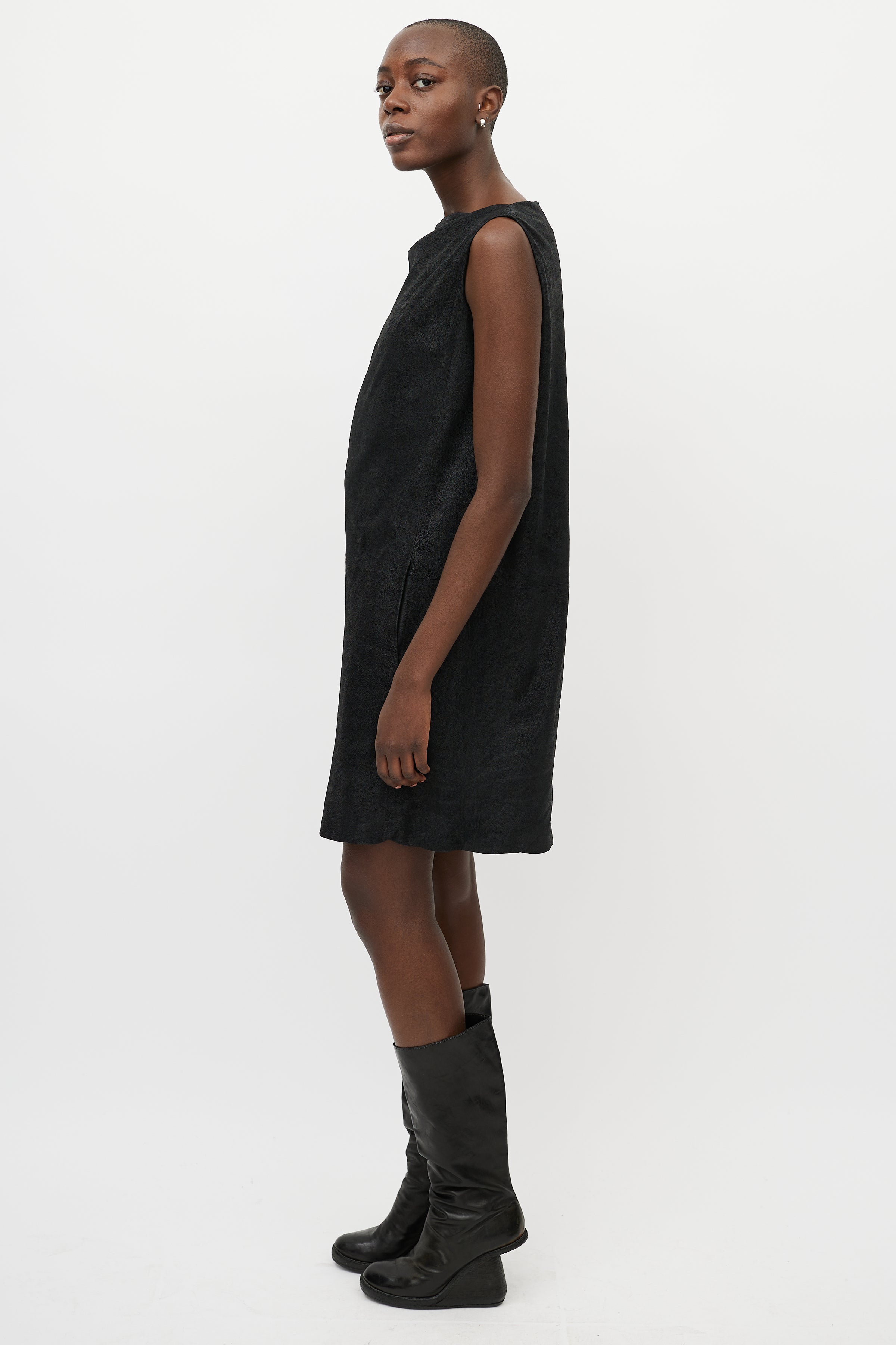 Rick Owens // Black Nubuck Leather Shift Dress VSP Consignment Rick Owens // Black Nubuck Leather Shift Dress VSP Consignment