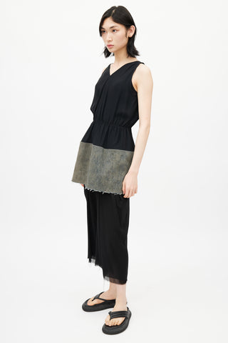 Rick Owens Black Pleated Cropped Silk Trouser