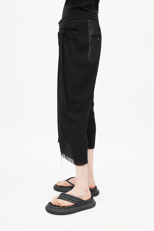 Rick Owens Black Pleated Cropped Silk Trouser