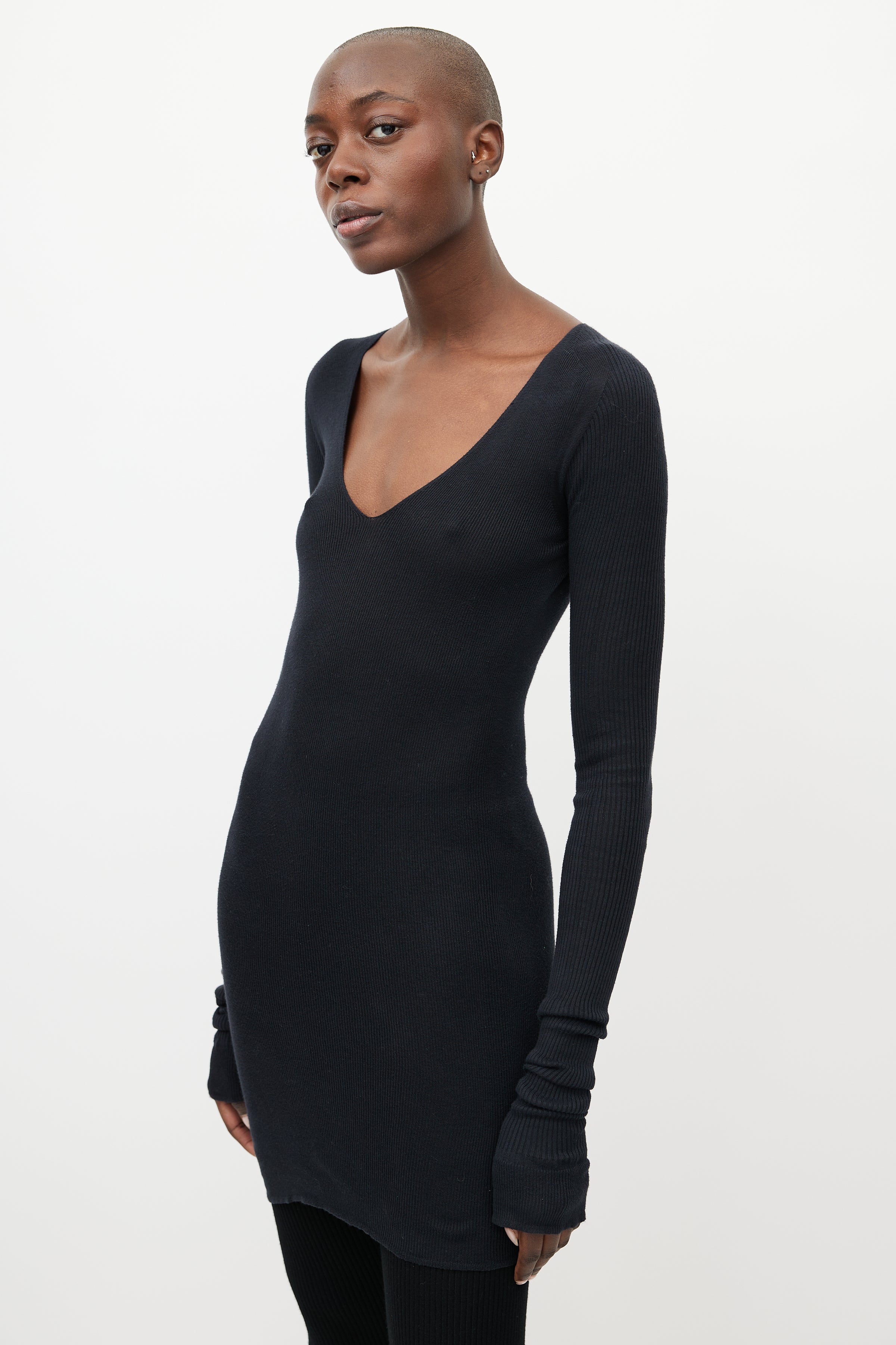 rick owens black dress Rick Owens // Black Ribbed Knit Semi Sheer Dress – VSP Consignment