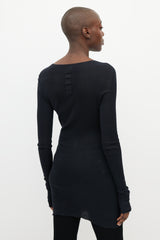 Rick Owens Black Ribbed Knit Semi Sheer Dress