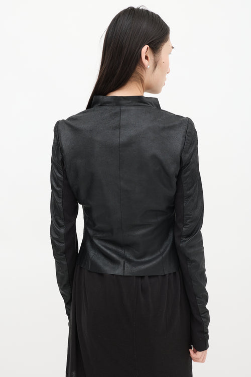 Rick Owens Black Leather & Mesh Asymmetrical Jacket