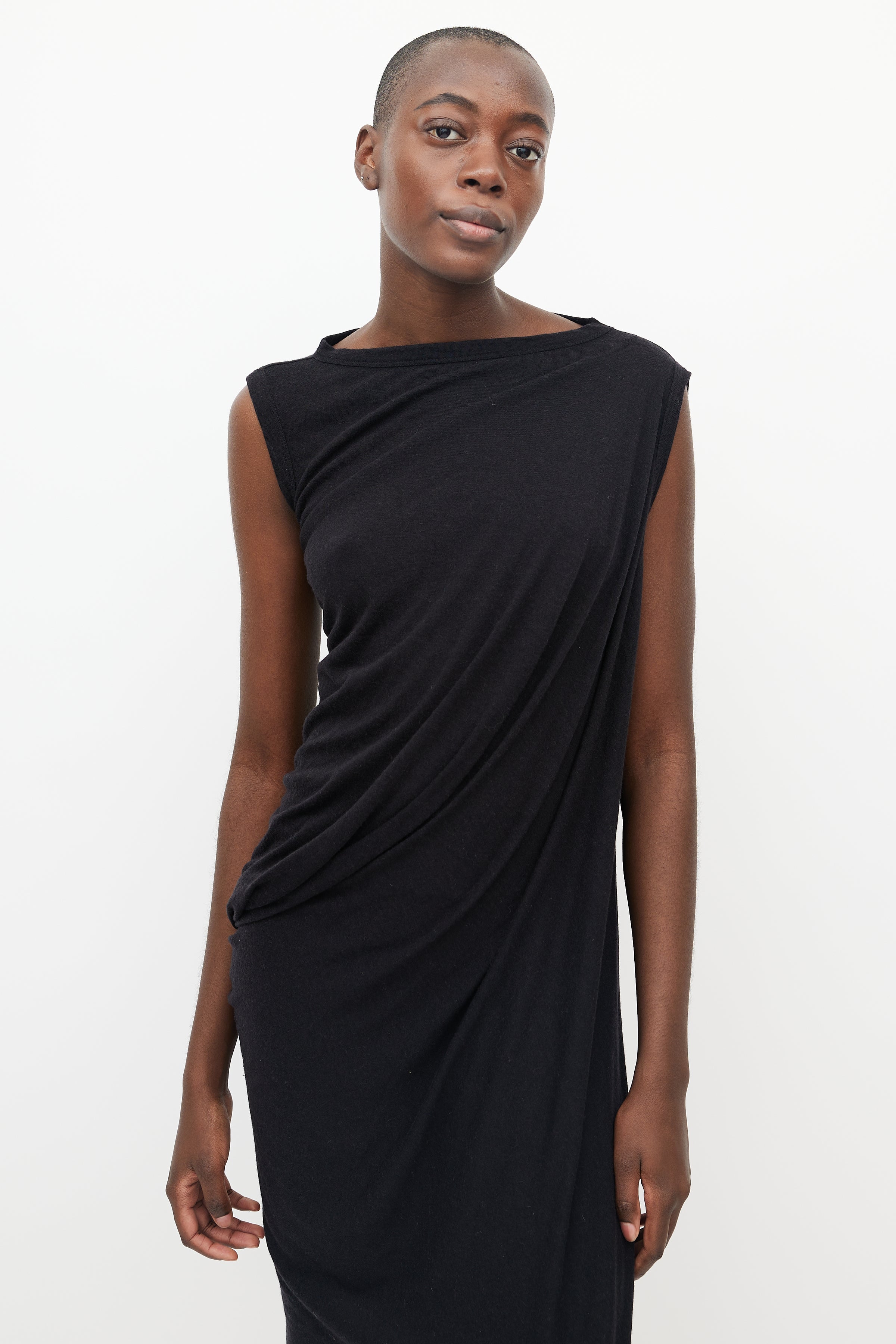 Rick Owens // Black Sleeveless Side Drape Dress VSP Consignment Rick Owens // Black Sleeveless Side Drape Dress VSP Consignment