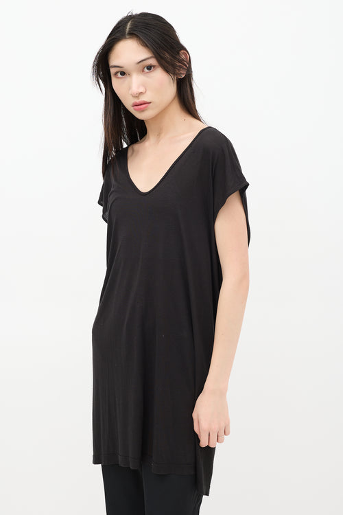 Rick Owens SS 2014 Black Scoop Neck Short Sleeve Top