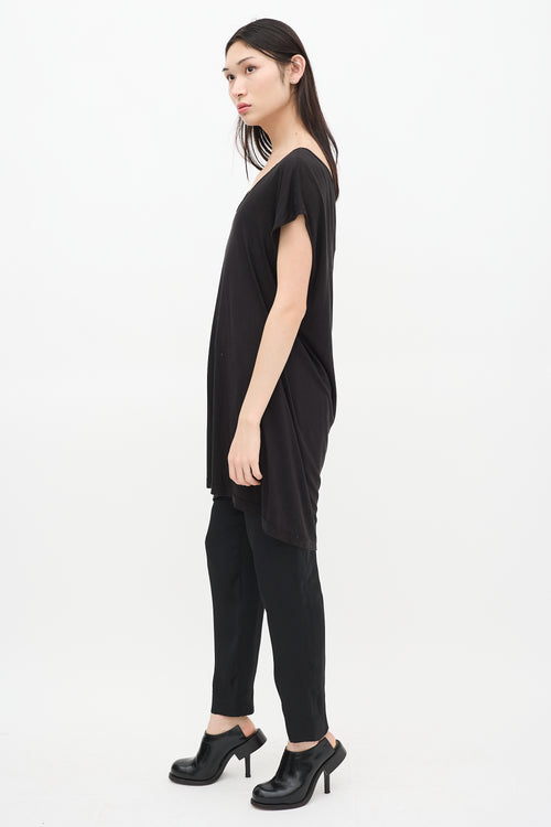 Rick Owens SS 2014 Black Scoop Neck Short Sleeve Top