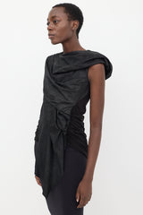 Rick Owens Black Leather Gathered Top