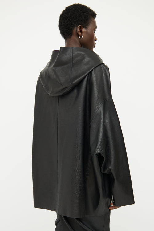 Rick Owens Black Leather Hood Jacket