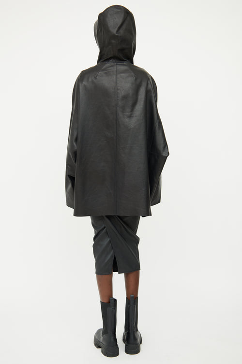 Rick Owens Black Leather Hood Jacket