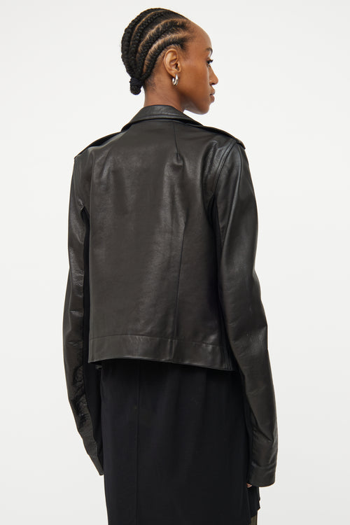 Rick Owens Black Leather Knit Sleeve Jacket