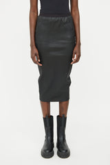 Rick Owens Black Leather Midi Skirt
