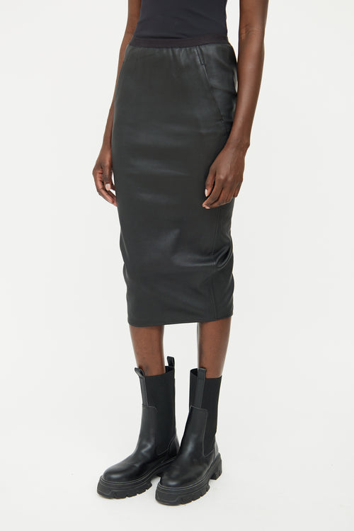 Rick Owens Black Leather Midi Skirt