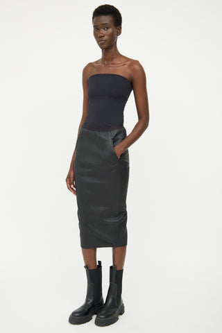 Rick Owens Black Leather Midi Skirt