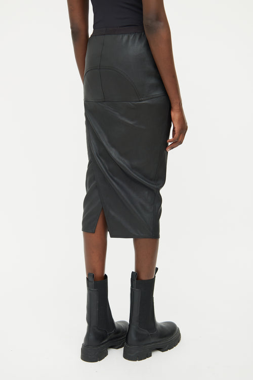 Rick Owens Black Leather Midi Skirt