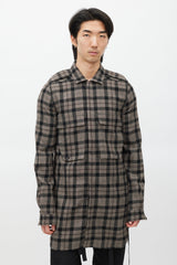 Rick Owens Brown & Black Plaid Wool Shirt