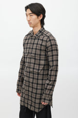 Rick Owens Brown & Black Plaid Wool Shirt
