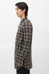Rick Owens Brown & Black Plaid Wool Shirt