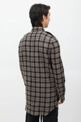 Rick Owens Brown & Black Plaid Wool Shirt