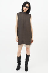 Rick Owens Brown Silk Ribbed & Lace Dress