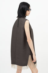 Rick Owens Brown Silk Ribbed & Lace Dress