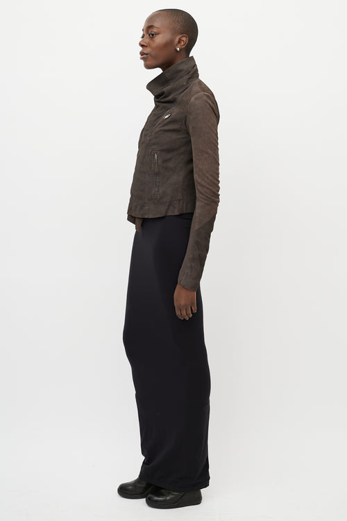 Rick Owens Brown Suede Draped Funnel Collar Jacket