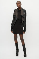 Rick Owens DRKSHDW Black Leather Funnel Neck Jacket