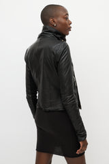 Rick Owens DRKSHDW Black Leather Funnel Neck Jacket