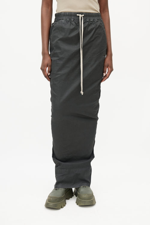 Rick Owens DRKSHDW Black Waxed Cotton Drawstring Skirt