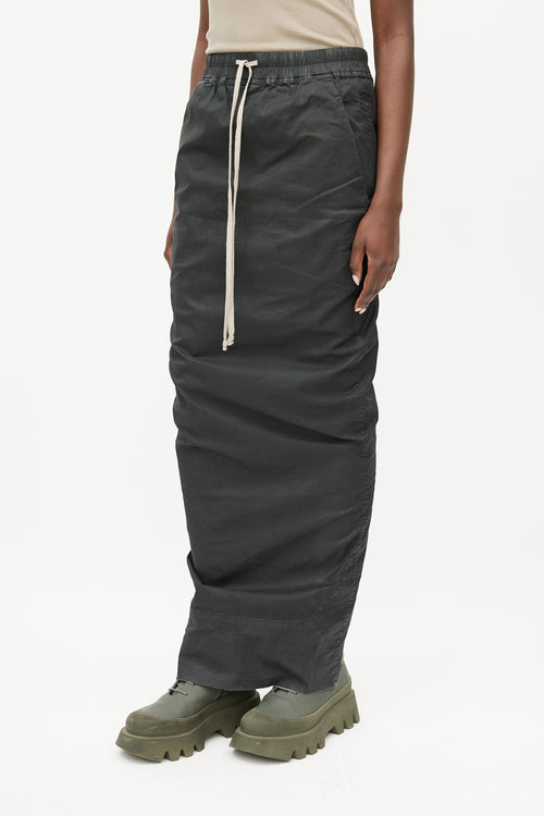 Rick Owens DRKSHDW Black Waxed Cotton Drawstring Skirt