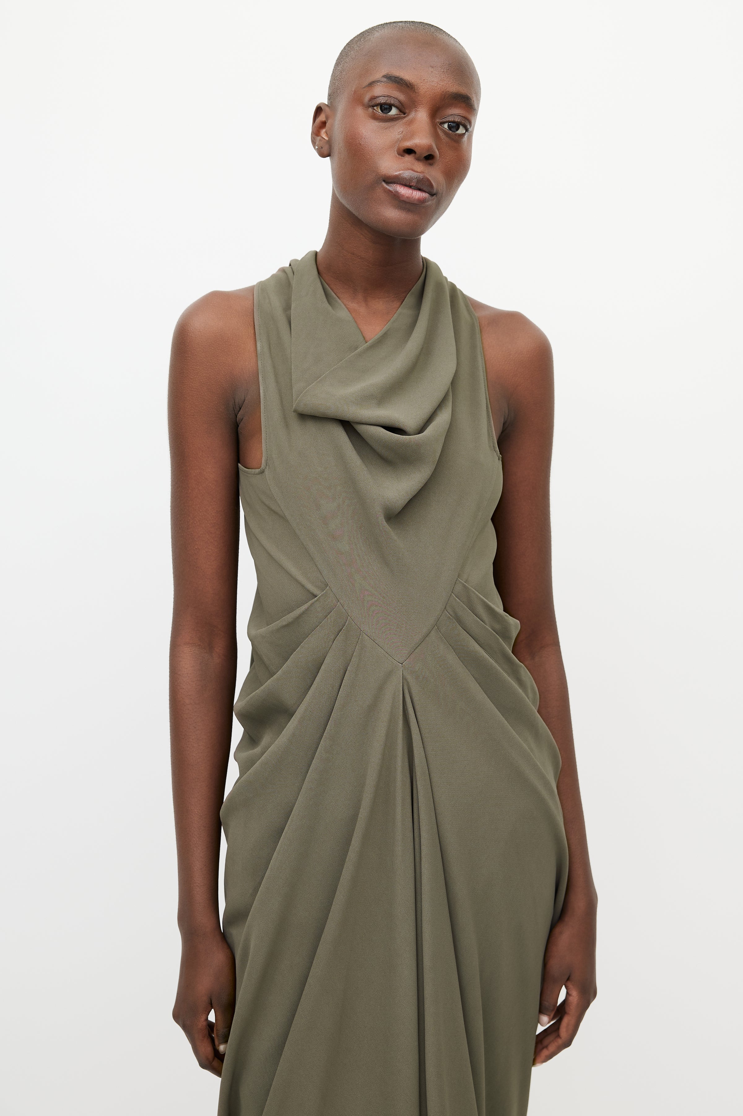 Rick Owens // FW 2012 Mountain Khaki Green Drape Dress VSP Consignment Rick Owens // FW 2012 Mountain Khaki Green Drape Dress VSP Consignment