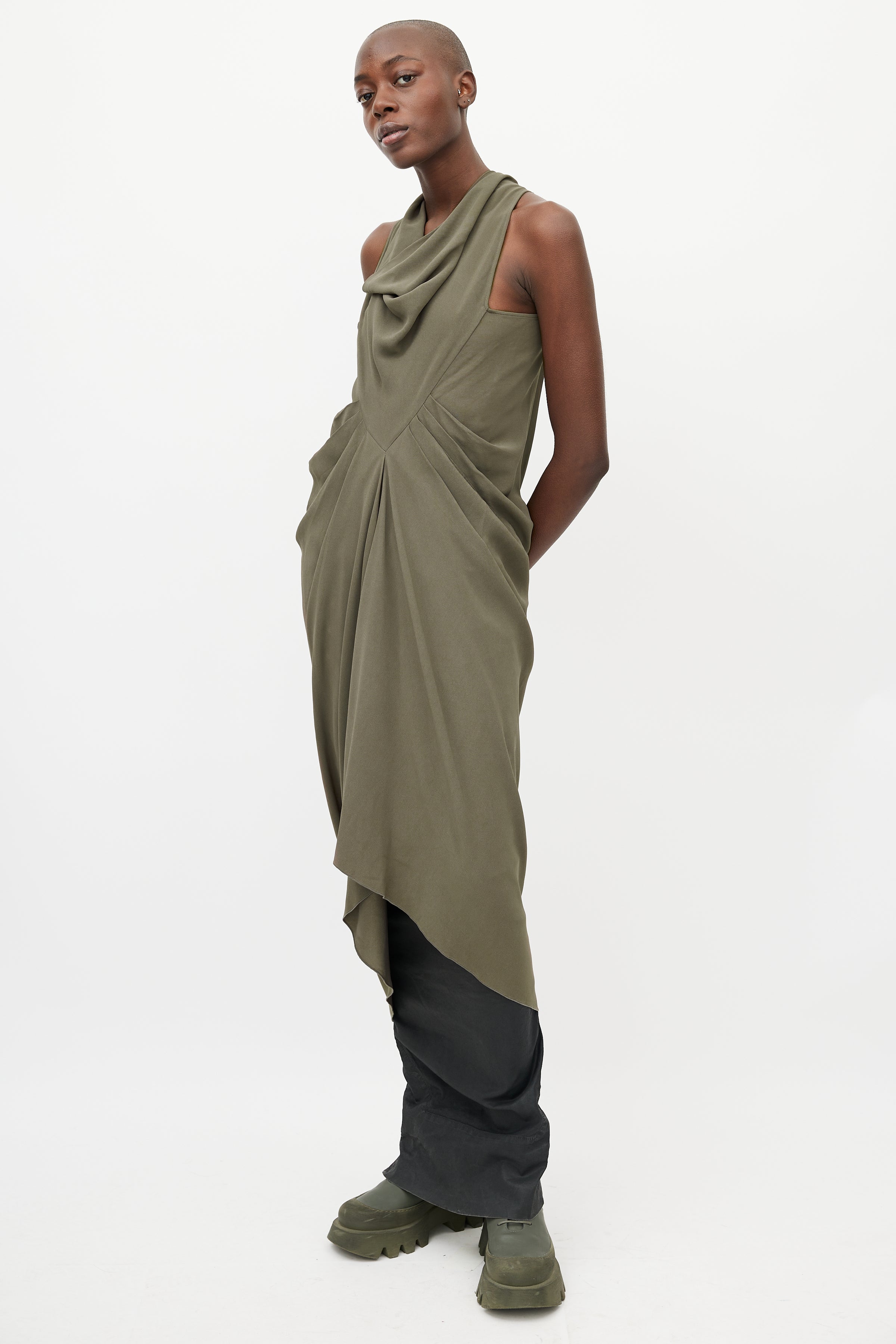 rick owens green dress Rick Owens Prong-detail Jersey Mini Dress