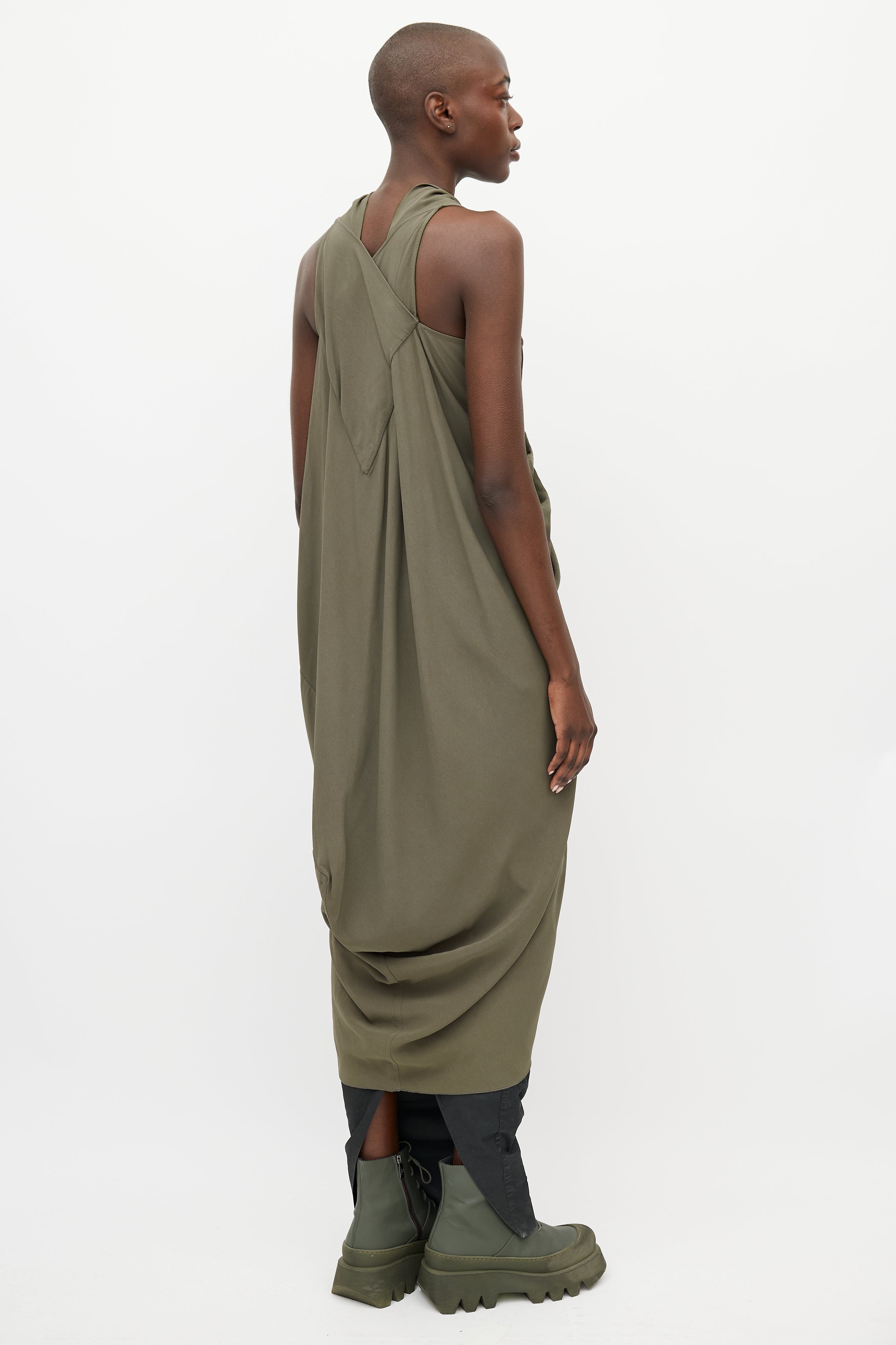 rick owens green dress Rick Owens // FW 2012 Mountain Khaki Green Drape Dress VSP Consignment