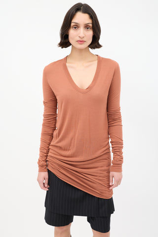 Rick Owens FW 2017 Orange Silk Jersey Long Sleeve Top