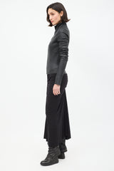 Rick Owens FW 2021 Black Leather Asymmetrical High Neck Jacket
