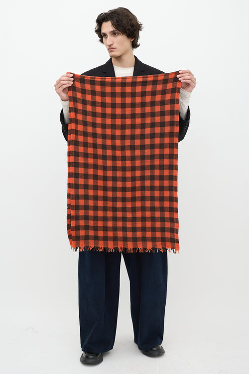 Rick Owens FW 2022 Orange & Black Check Fringe Scarf