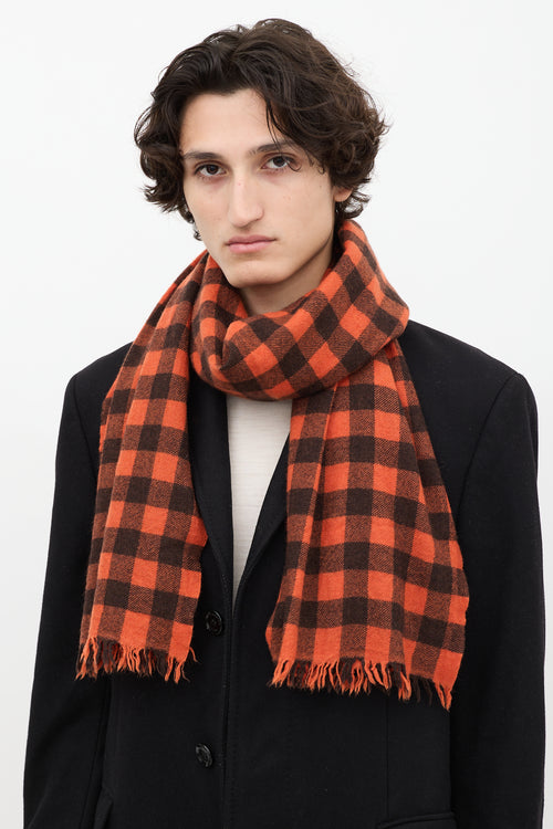 Rick Owens FW 2022 Orange & Black Check Fringe Scarf