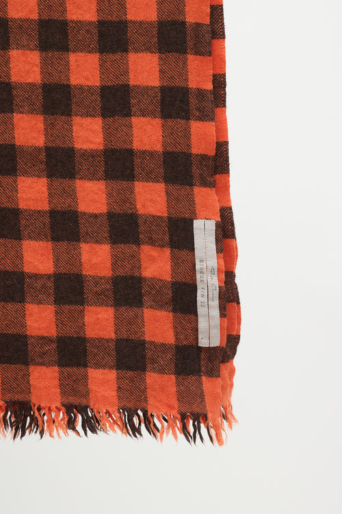 Rick Owens FW 2022 Orange & Black Check Fringe Scarf