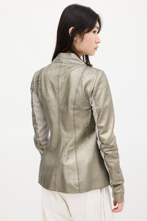 Rick Owens Gold Metallic Asymmetrical Leather Jacket
