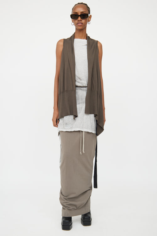 Rick Owens Brown Knit Open Front Vest