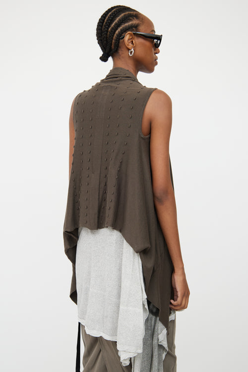 Rick Owens Brown Knit Open Front Vest