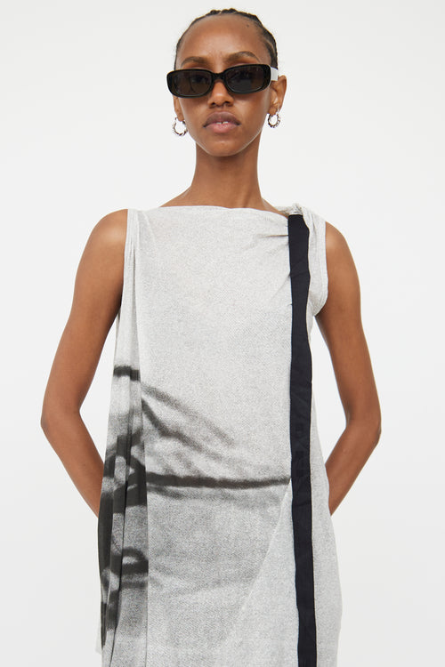 Rick Owens Black & White Graphic Print Tunic Top