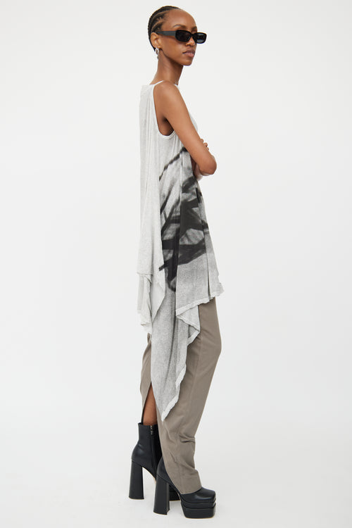 Rick Owens Black & White Graphic Print Tunic Top