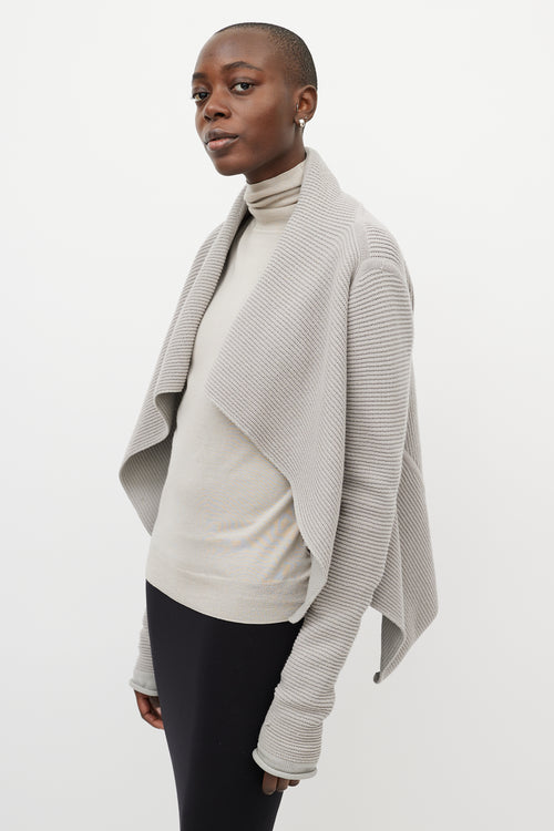 Rick Owens Grey Ribbed Cashmere Open Cardigan